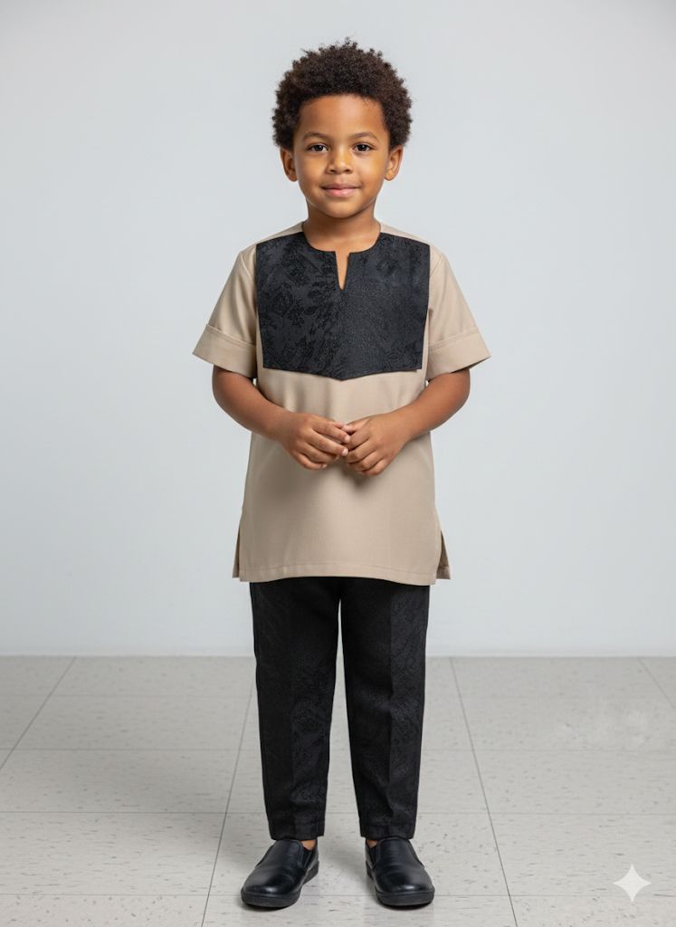 Tan & Black Senator/ Kaftan Suit