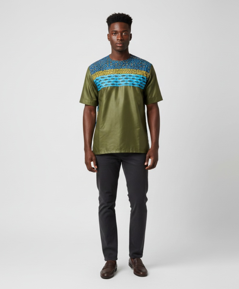 Olive Green & Blue Shirt